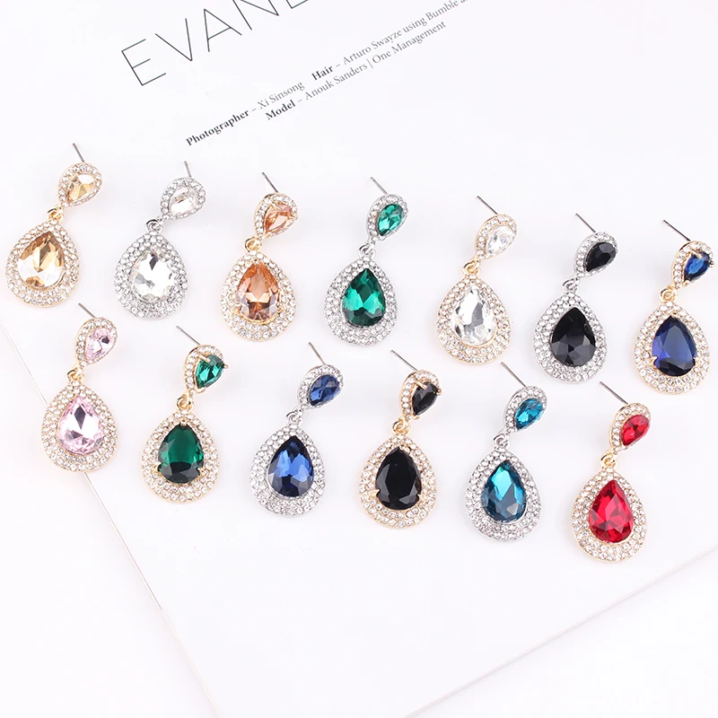 Luxury Water Drop Crystal Stone Inlaid Pendant Drop Earrings Rhinestone Decoration Dangle Earrings Women Party Jewelry