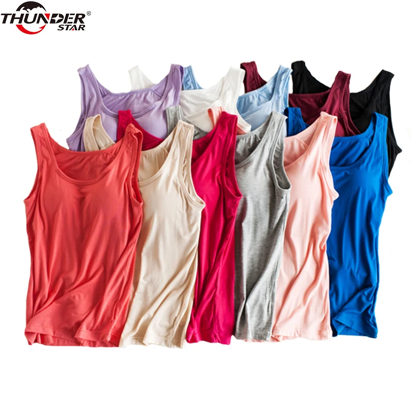 Camiseta sin mangas acolchada con sujetador incorporado para mujer, camisola de Fitness transpirable, sujetador de realce sólido, Blusas femeninas