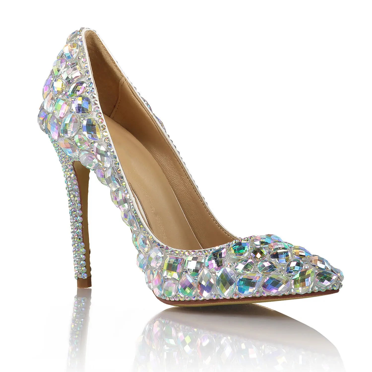 

Ladies Full Bling Gem Rhinestone Pumps Female Laser Crystal Wedding High Heels Pointy Toe Evening Pump Slip On Shoes