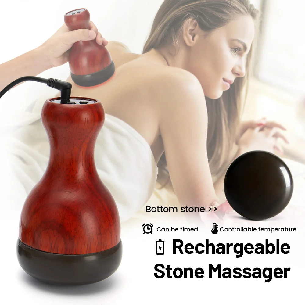 Hot Stone Electric Gua Sha Massager Natural Stone Needle GuaSha Scraping Back Neck Face Massage Relax Muscles Skin Lift Care Spa