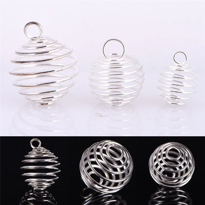 30PCS/Set Spiral Bead Cages Pendants Silver Plated Craft Jewelry Making DIY Gift