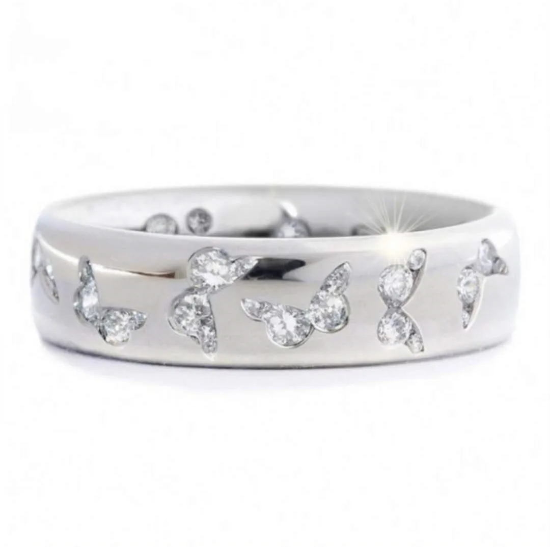 Sweet Cut Silver Colour Crystal Butterfly Anniversary Ring White Pink Gems Dainty Ring Birthday Gift Mom Girlfriend Fine Jewelry image 4