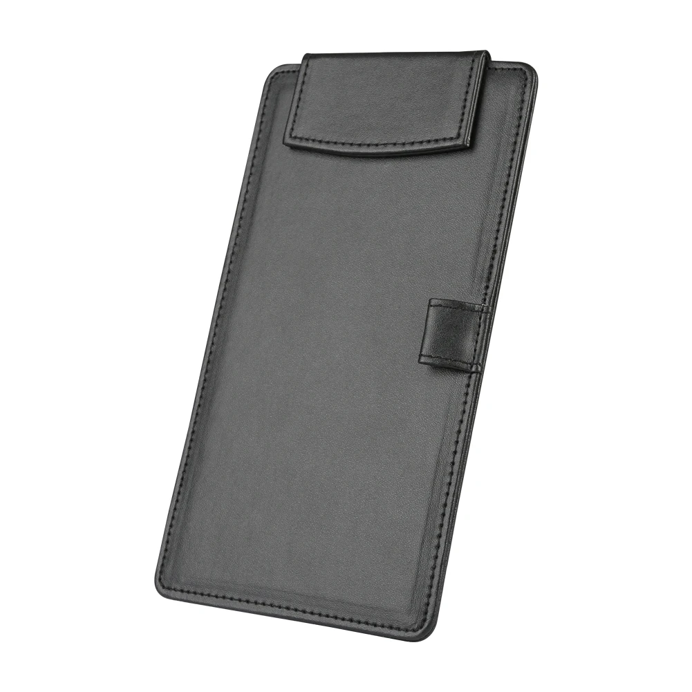 A6 Size Black Clamping Clip board PU Leather Menu Folder Hotel Restaurant Serving Hand-Held Writing Pad With Pen Holder