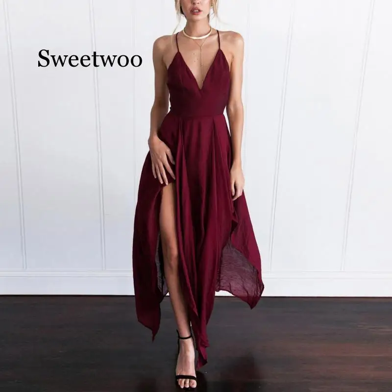 

Sexy Summer Long Dress Women Maxi Dress Elegant Sleeveless Sling Vestido V Neck Evening Party Dress Boho Beach Dress