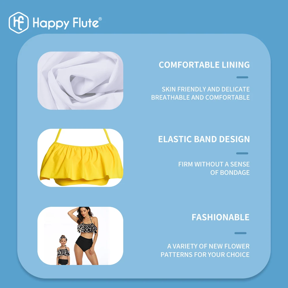 HappyFlute New  Sling Design Fashion Parent-child Printed High Waist Bikini Ruffled Mother&Daughter Swimsuit