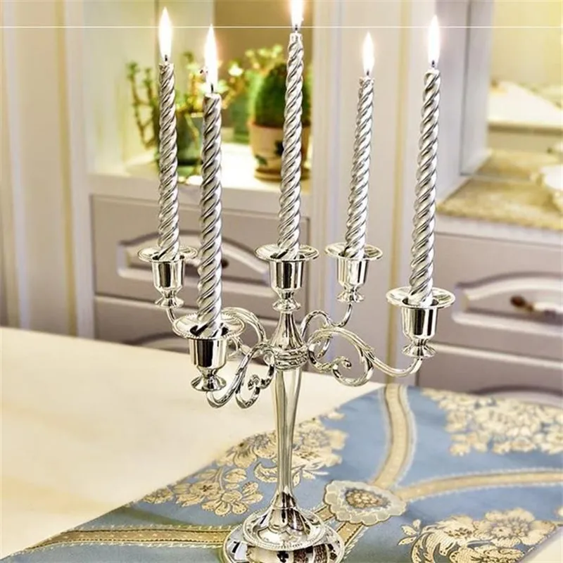 

Hot Metal Silver/Gold Plated Candle Holders 7-Arms Stand Zinc Alloy High Quality Pillar For Wedding Portavelas Candelabra