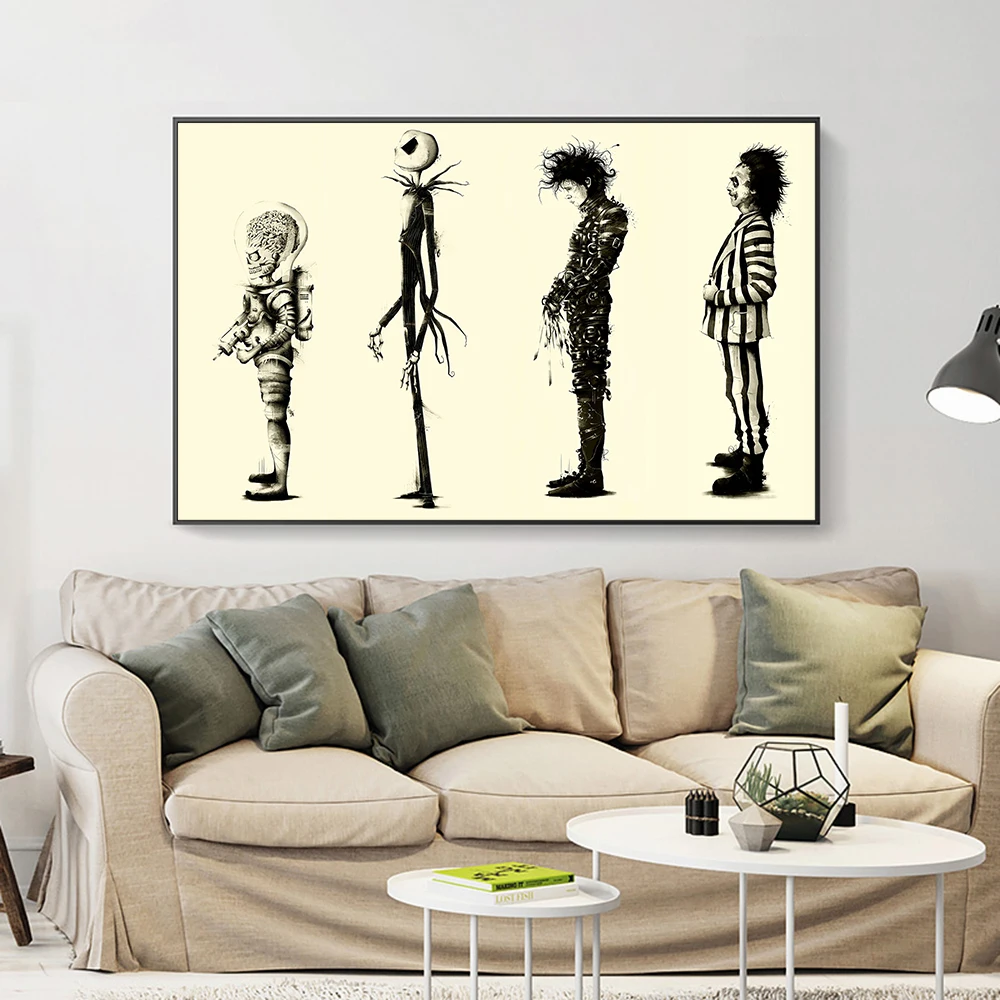 Póster de película Edward-Scissorhands, pintura en lienzo, decoración del hogar, imágenes de películas Tim-Burton, impresión en lienzo, Arte de la pared Decoración hogar moderno