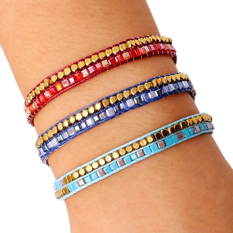 Meetvii Handmade Miyuki Bracelet for Women Men Glod Bead Contrast Color Knots Braided String Wrap Bracelet Femme Fashion Jewelry