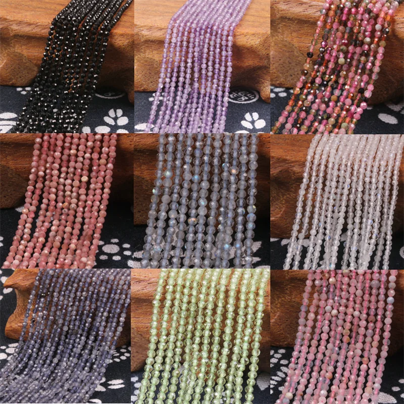 2/3mm natural stone small beads faceted black spinel crystal loose beads  for jewelry making diy bracelet necklace length 39cm