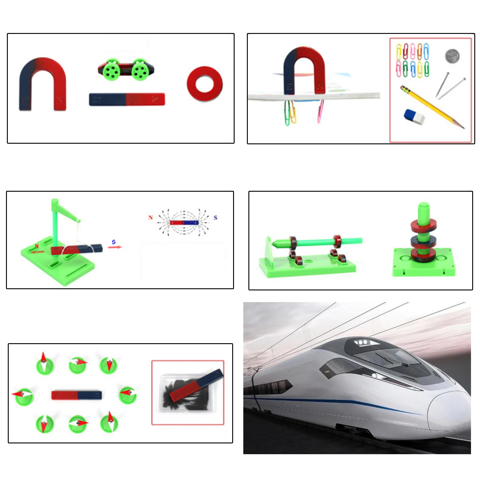 Kids Science Experiment Kit DIY Magnet Bar Ring Horseshoe Car Compass Kid Science Experiment Tool with Box Educational teaching