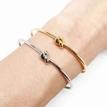 Gold Color Knot Bracelet for Women, Tie The Knoted Cuff Bangle Stainless Steel, Charm Bridesmaid Wedding Jewelry