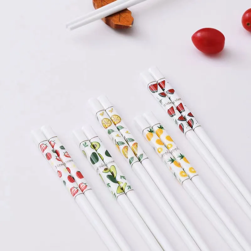 5Pairs/Set Fruit Ceramics Chopsticks Eco-friendly Kitchen Tool China Chopsticks Anti-Slip Ceramic Tableware