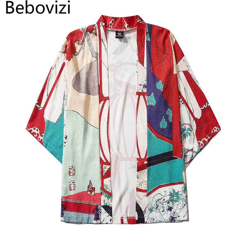 Bebovizi Japanese Kimono Traditional Woman Cardigan Summer Man Geisha Print Clothing Jacket Shirt Asian Yukata Haori Vintage