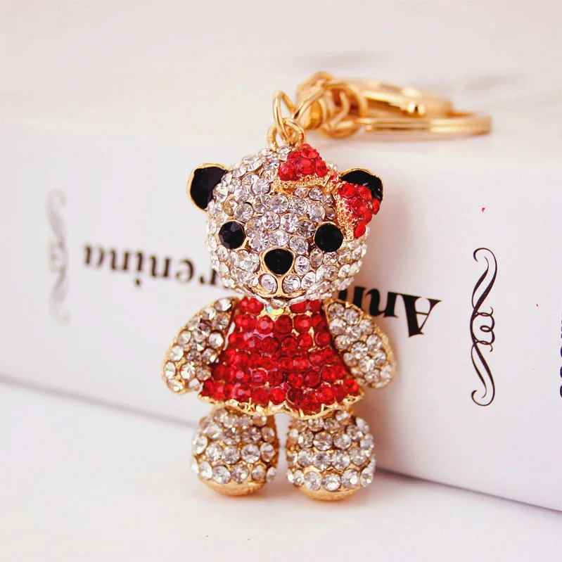 XDPQQ alloy rhinestone new product car pendant key chain bow bear key chain female bag pendant