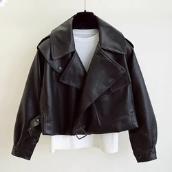 Veste de motard en similicuir PU pour femme, col coloré, manteau rouge et blanc, vestes de moto, streetwear adt, Oupillow, printemps, nouveau