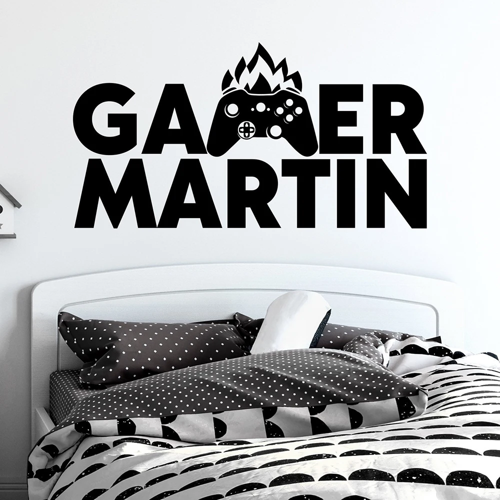 Custom Name wall Sticker boy name gamer stickers Vinyl video game Wall decals joystick for playroom Bedroom decor Poster X839