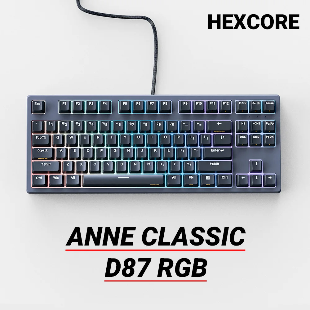 HEXCORE ANNE CLASSIC D87 RGB NKRO Mechanical Gaming Wired Keyboard Cherry Switch Gateron Switch Brown Red Switch 80% Custom Keys