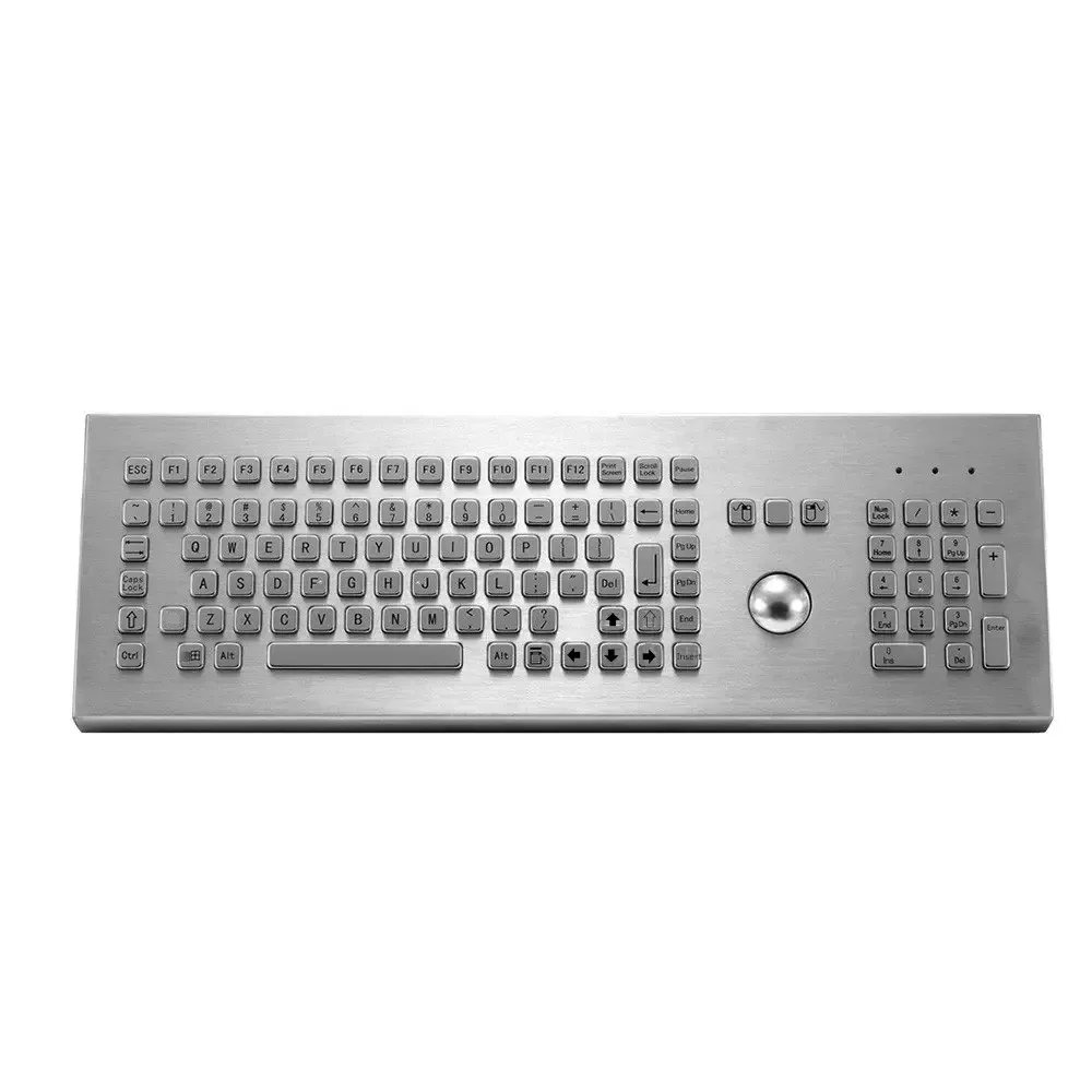 

106 Keys USB PS2 Desktop Stainless Steel Industrial Keyboard With 38MM Mechanical Trackball And Numeric Keypad