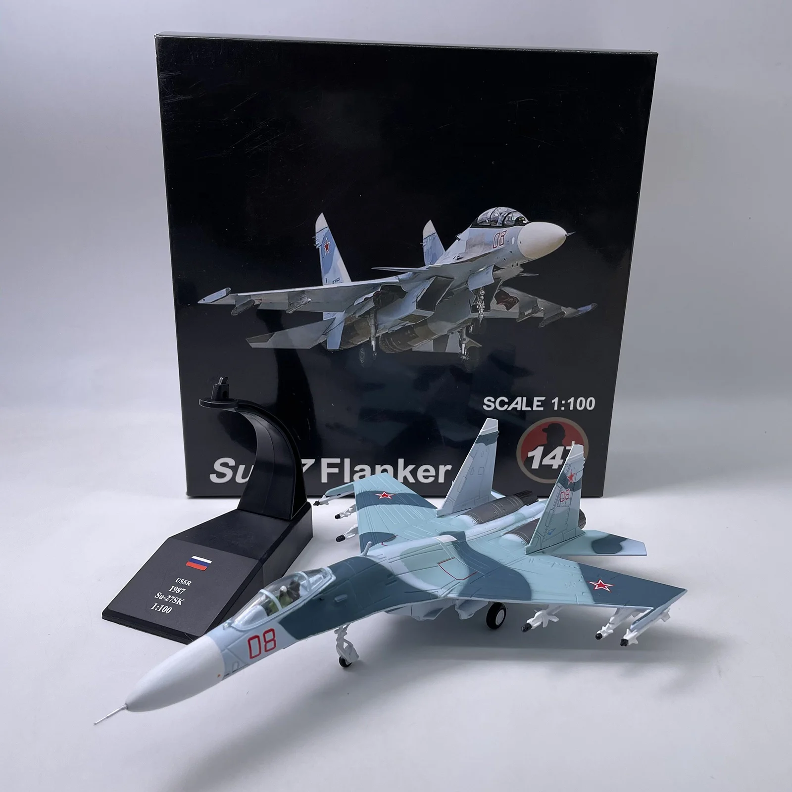 1/100 Scale Alloy Russian Airlines Flanker Sukhoi Su-27 Diecast Model with Stand Model Plane for Collectibles Gift Decor