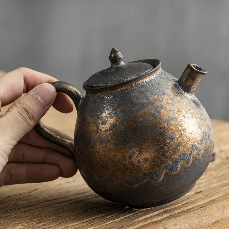 

Pure hand-made retro gold rust glazed teapot single pot coarse pottery kung fu tea set ceramic home gift tea maker