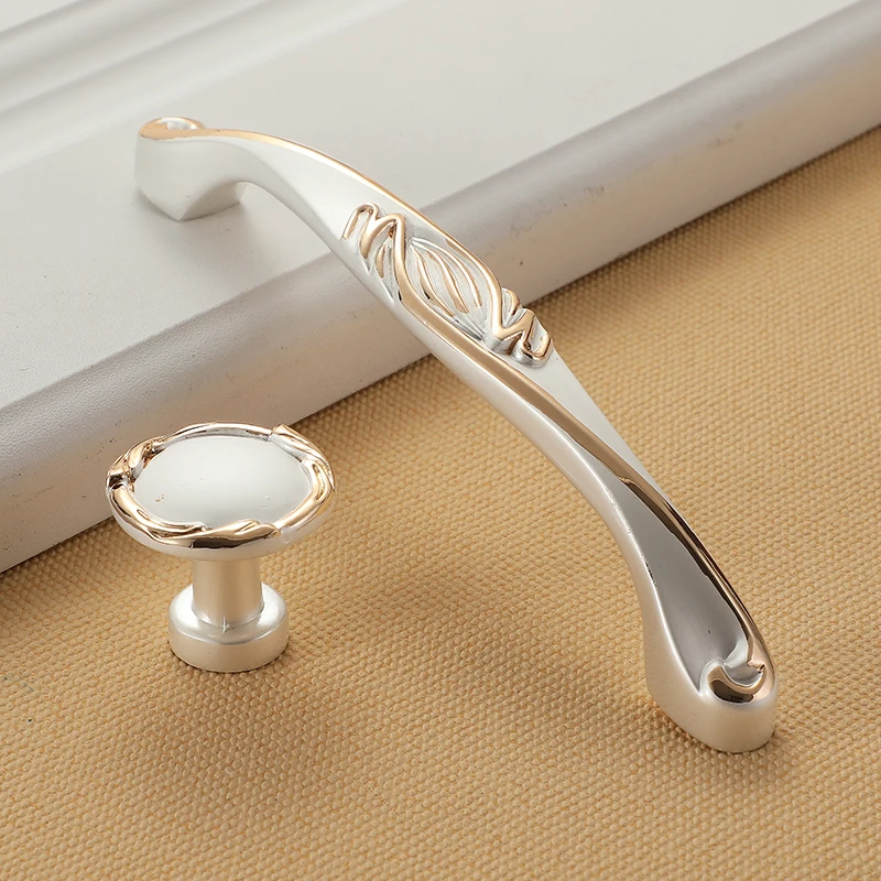 WV closet dressers wardrobe European Style White Gold Cabinet Handles Furniture Hardware Kitchen Cupboard Door Pulls Drawer Knob