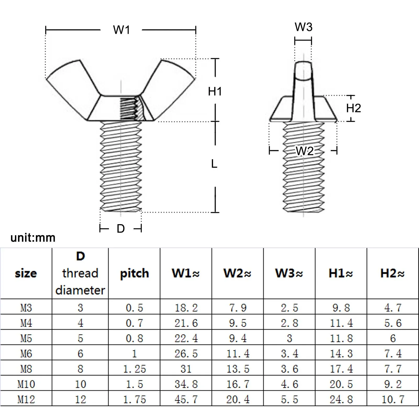 1/2/5/10 M3 M4 M5 M6 M8 M10 M12 DIN316 304 A2 Stainless Steel Hand Tighten Toolless Adjust Bolt Butterfly Wing Head Thumb Screw