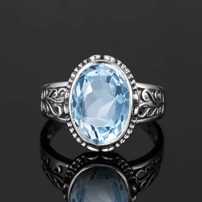 Klassische Vintage Silber 925 Aquamarin Ring Frau Massiven Stein 10*14mm Hypoallergen Party Weibliche Schmuck zubehör Geschenk 2025 – Detail 5
