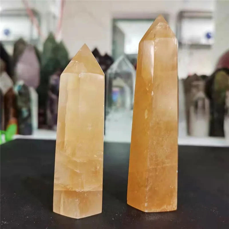 1Pcs Natural crystal healing stone yellow calcite crystal obelisk iceland spar crystal quartz point