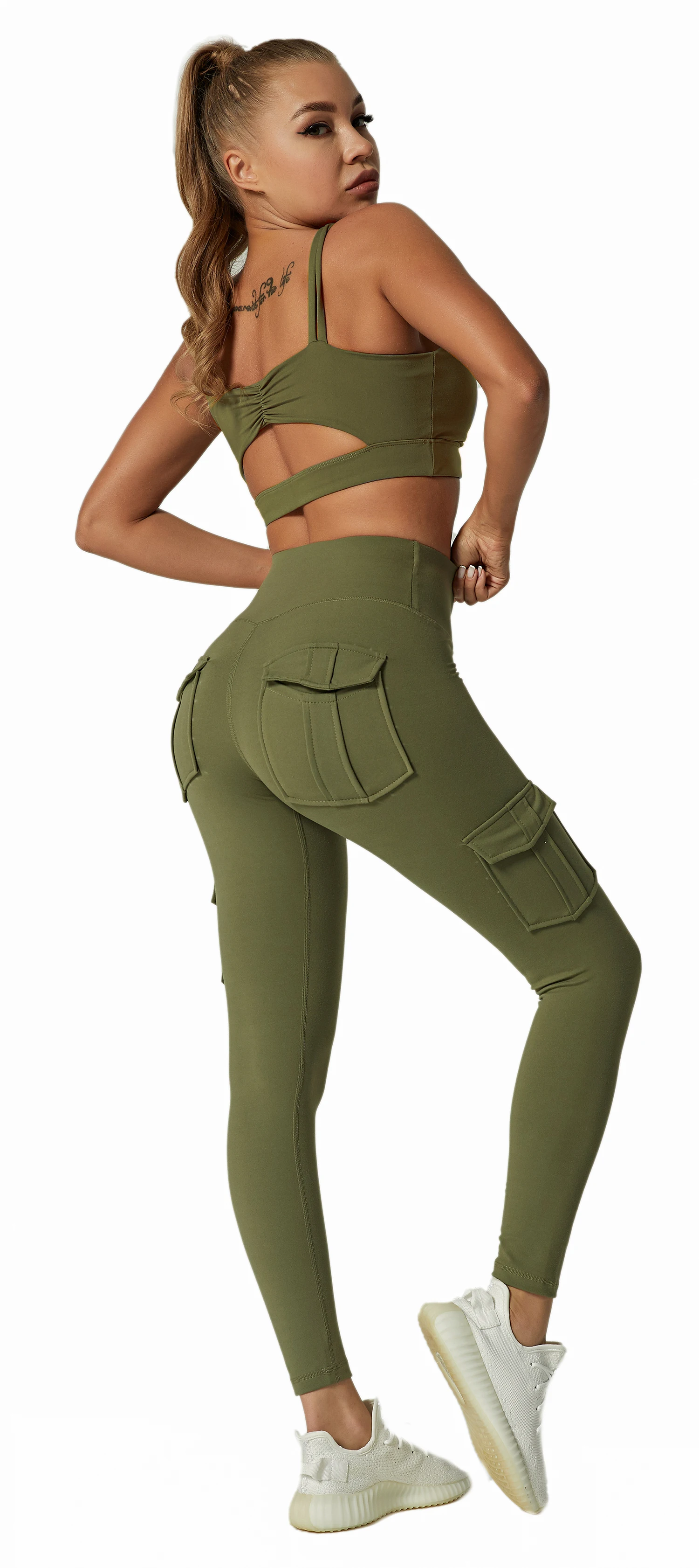 Fitness Women Leggings Withe Pocket Solid High Waist Push Up Polyester Workout Leggings Cargo Pants Casual Hip Pop Pants