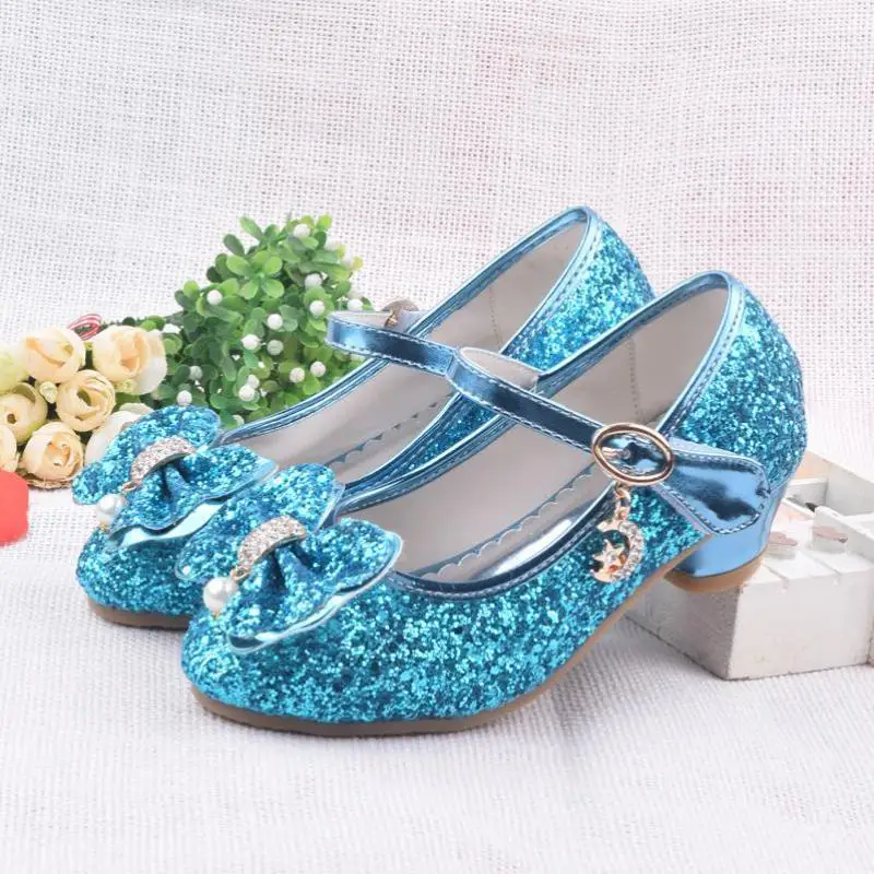 Spring Children Shoes Girls High Heel Princess Dance Sandals Kids Shoes Glitter Leather Fashion Girls Party Dress Wedding Shoes