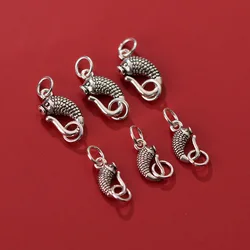 1pc925 Sterling Silver Fashion Fish Charm Double Rings Connector Clasps 12/15mm Handmade Bracelets End Buckle DIY Jewelry Making
