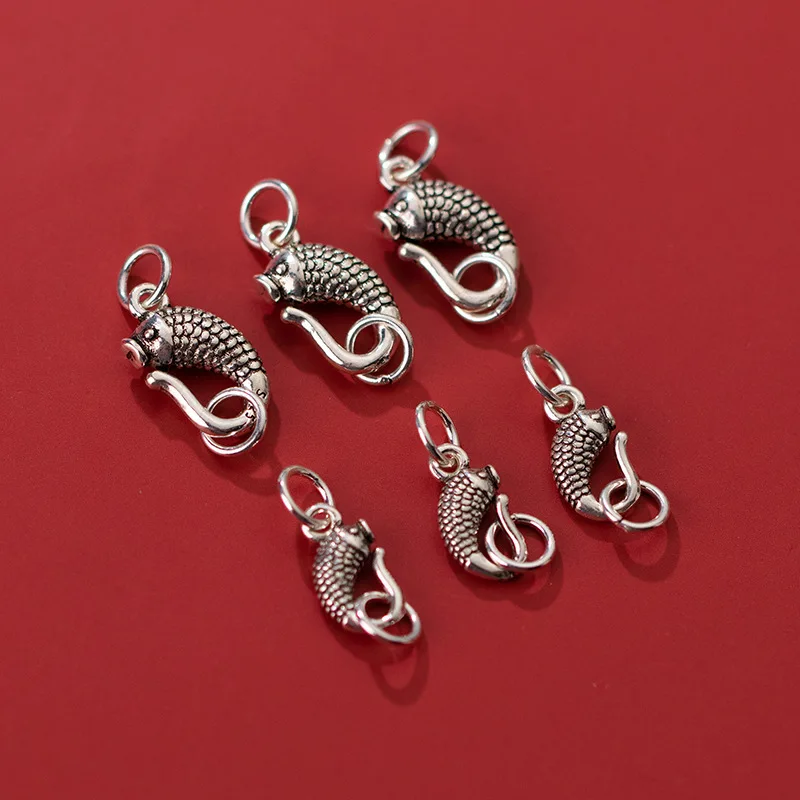1pc925 Sterling Silver Fashion Fish Charm Double Rings Connector Clasps 12/15mm Handmade Bracelets End Buckle DIY Jewelry Making