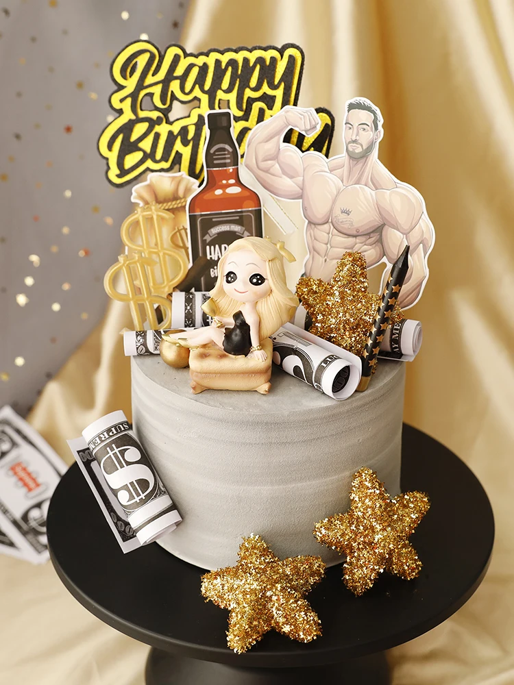 Black Golden Royal Style Sex Lady Cool Man Happy Birthday Cake Topper for Party Decoration Baking Supplies Love Gifts image 5