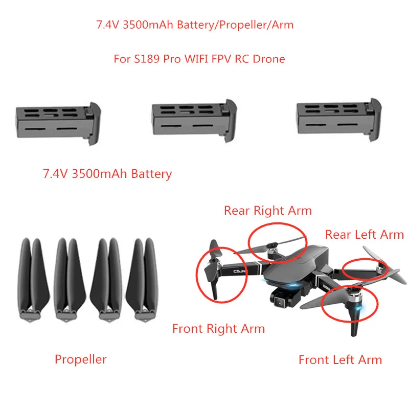 

3PCS 2PCS 7.4V 3500mAh Recharge Battery Propeller Arm Motor For S189PRO 5G GPS 6K 8K WIFI FPV Drone S189 Pro Accessories