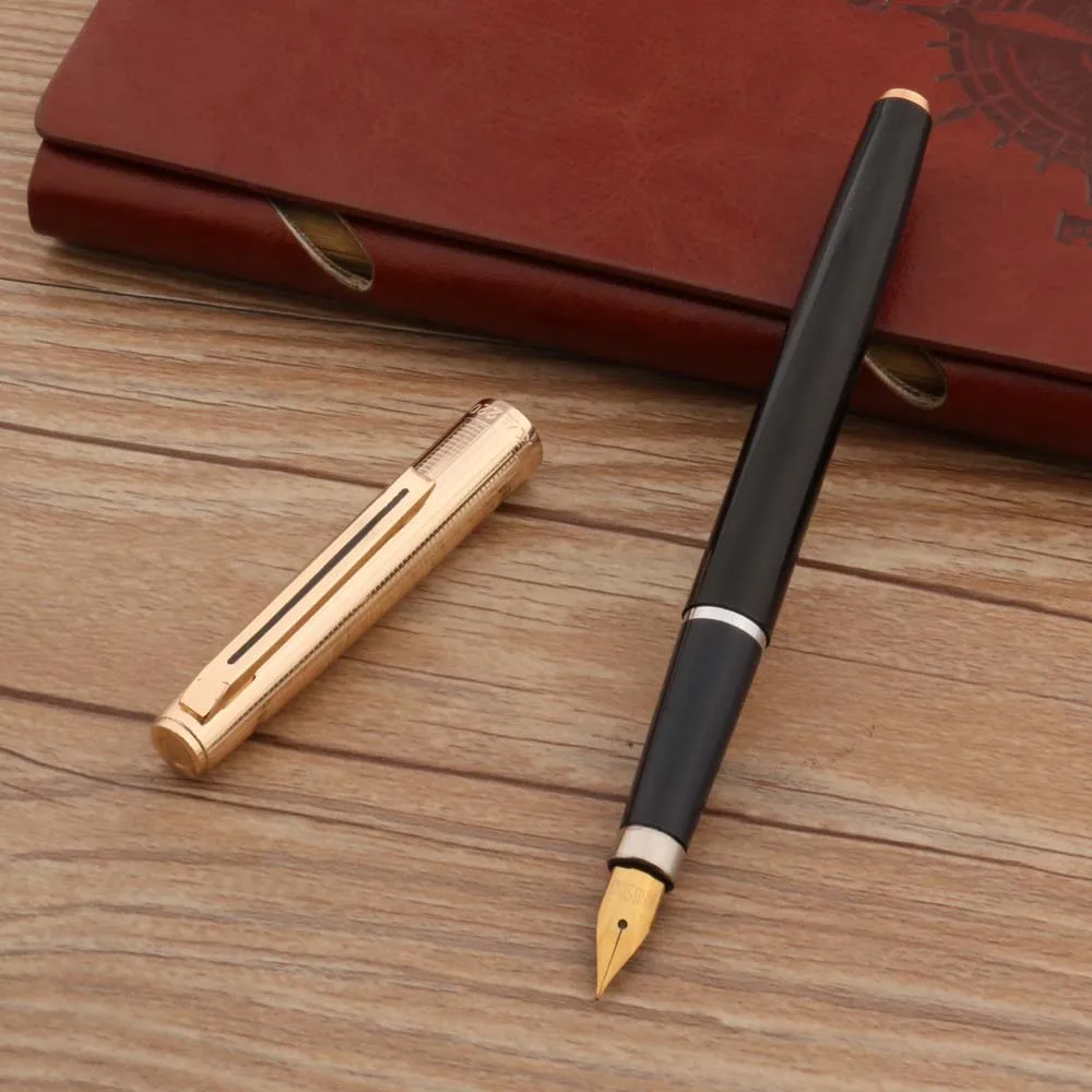 Classic Retro Yong Sheng 220 Fountain Pen Sculpture Lattice Black Stationery Office School Supplies Golden Ink Pens