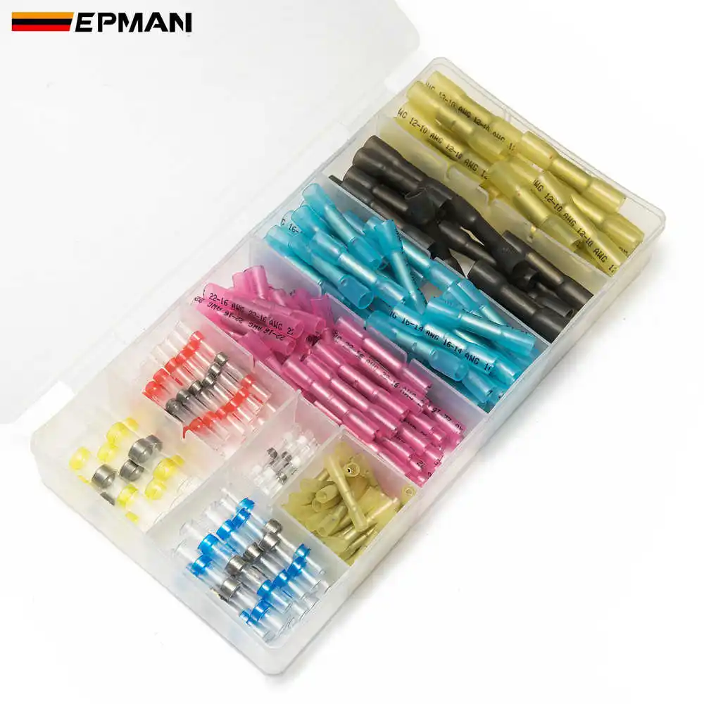 

EPMAN 200Pcs Auto Copper Solder Seal Heat Shrink Butt Wire Connector Terminals Electrical Crimp And Box EPH204GP200