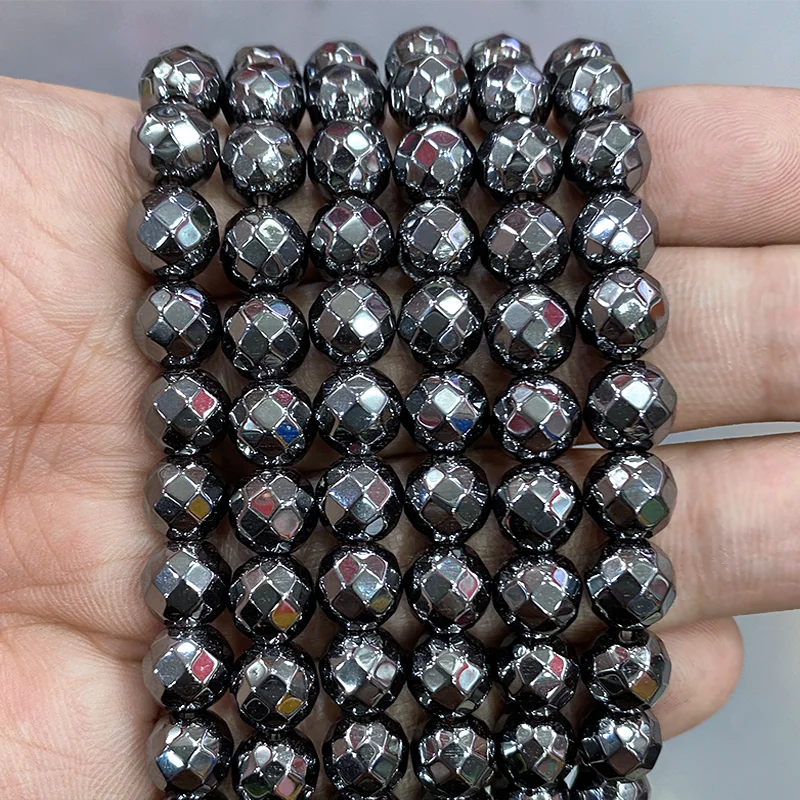 Natural Stone Beads Black Faceted Hematite Stone For Jewelry Making Loose Spacer Beads DIY Bracelet Necklace 15'' 2/3/4/6/8/10mm