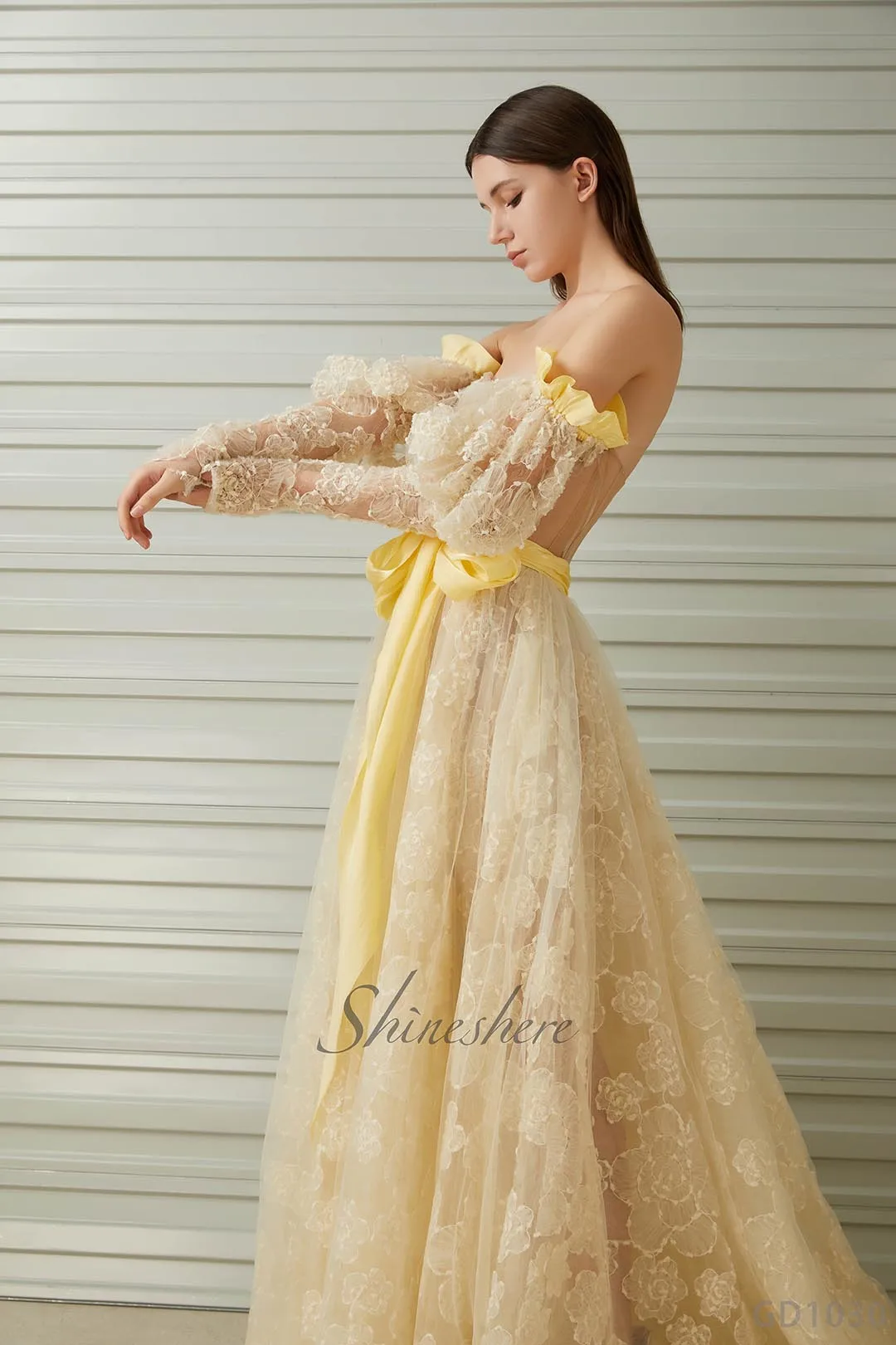 Jusere evening dress elegant party dress with long sleeves off the shoulder evening gown with sweep train