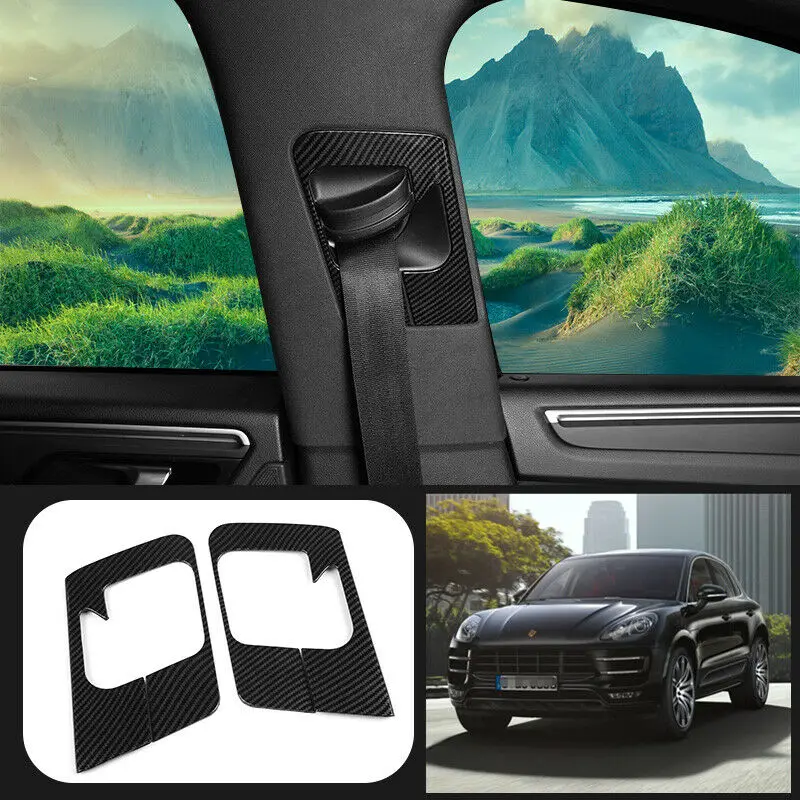 

For Porsche Macan 2014-2019 Carbon Fiber Look Seat belt buckle Moulding Cover Trim Car Accessories 2Pcs