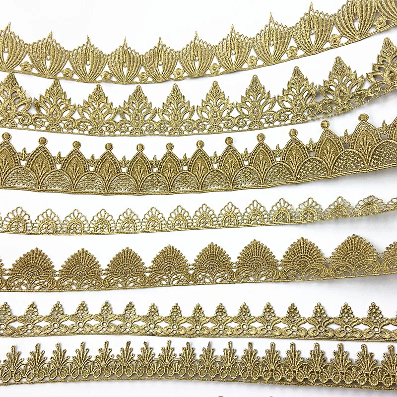 ASHION goldene Spitze, silberne Spitzenborte, wasserlösliche Stickerei, Blumenmuster, Spitzenstoff zum Nähen, islamischer Kopftuch, Haaraccessoires JB – Detail 2