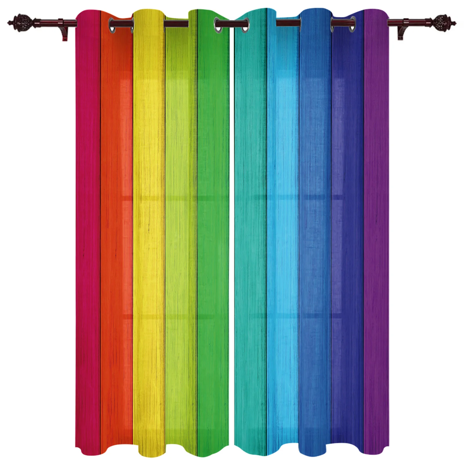 

Rainbow Vintage Wood Grain Window Curtains for Living Room Kids Bedroom Valance Curtains Kitchen Window Drapes