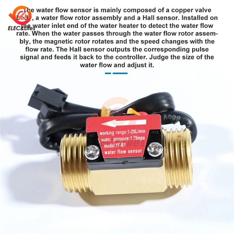 Imagem -02 - Sensor de Fluxo de Água Interruptor Sensor de Fluxo de Água Fluxômetro Industrial Latão Dn25 g1 dc 518v