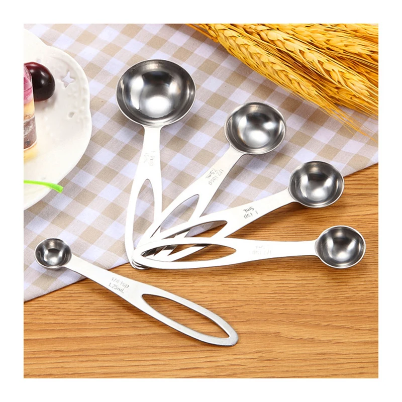 5pcs Measuring Spoons Set Stainless Steel Teaspoon Coffee Sugar Scoop Powder Spice Measuring Cups Kitchen Cooking Baking Tools