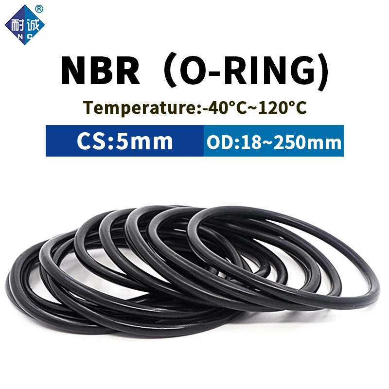 NBR O Ring Seal Gasket Thickness CS5mm OD18-250mm Wear Resistant Automobile Petrol Nitrile Rubber O-Ring Waterproof Black