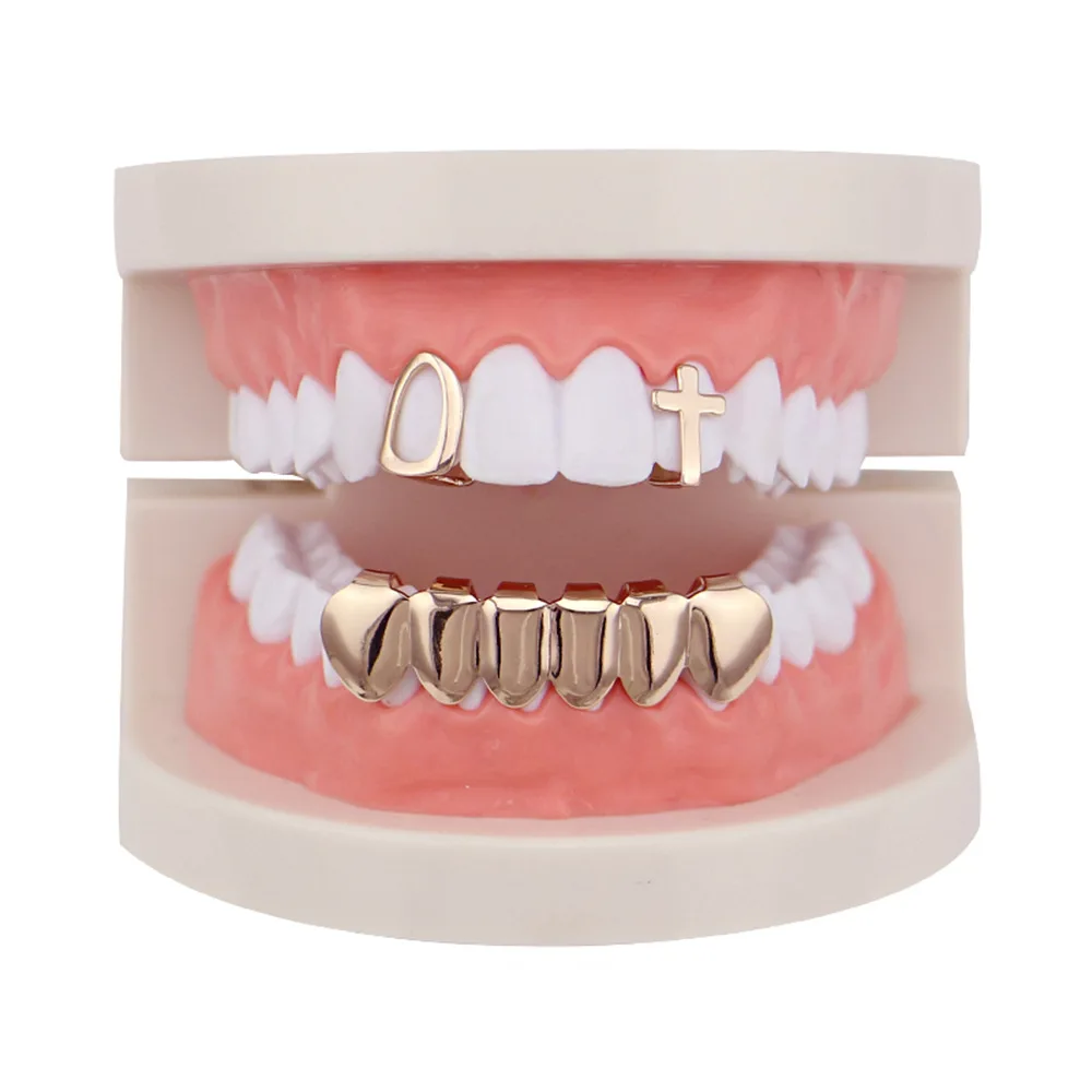 Factory Bottom Price Gold Color Teeth Grillz Set Mixed Design Fake Tooth Grillz Hip-hop Cool Men Body Jewelry US Rap Mouth Caps