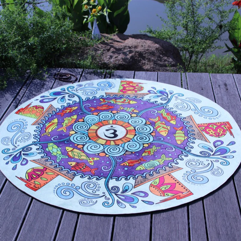 Round Exercise Yoga Mat Meditation Pad 60-90-125CM Diameter Non-Slip Carpet Printing Cushion Pad Pilates Fitness Workout