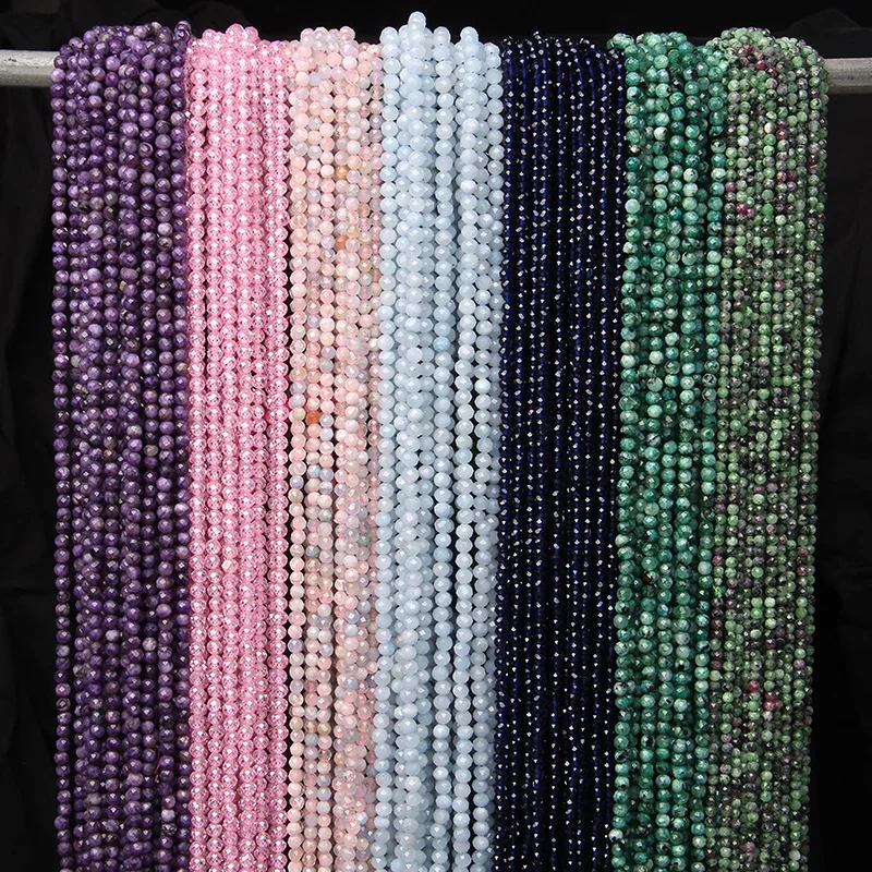 

2 3MM Faceted Stone Bead Pink Morgan Tourmaline Jaspers Loose Spacer Quartz Bead For Jewelry Making Necklace Bracelet Supply 15"