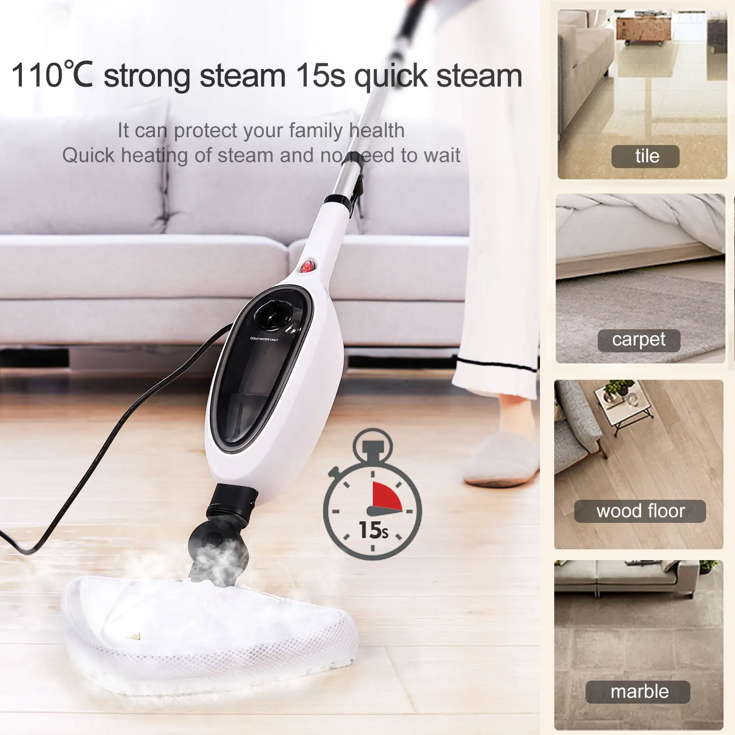 BOOMJOY Electric Steam Mop with Convenient Detachable Handheld Unit Tile Cleaner, and Hard Wood Floor Cleaner,Floor Steamer