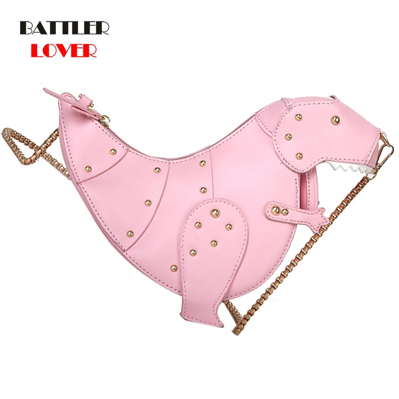 Women Creative 3D Dinosaur Shape Shoulder Bag for Female Rivet Chain Purse Handbag Mini Crossbody Bag Ladies Fashion