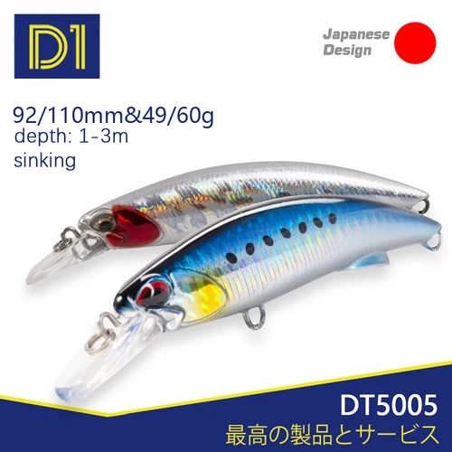 Imagen 1 del producto D1 3 uds prueba rugosa Blazin peso pesado Minnow Señuelos de Pesca 92mm/49g 110mm/60g Wobblers para aparejos de pesca lubina DT5005
